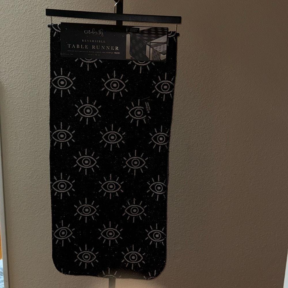 NWT Envogue Halloween Table Runner 16x72” Reversible Evil Eye Lurex Chenille